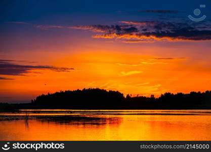 Amazing sunset over lake. Ukraine. Amazing sunset over lake