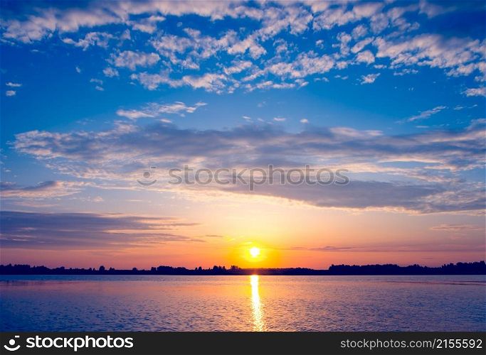 Amazing sunset over lake. Ukraine. Amazing sunset over lake