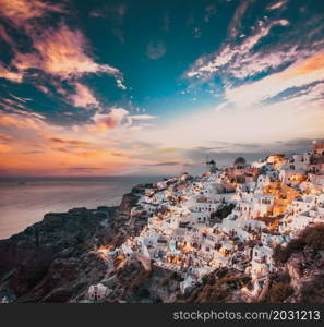 amazing sunset over Oia, Santorini square format