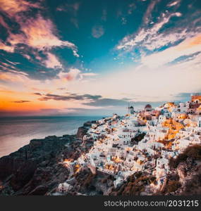 amazing sunset over Oia, Santorini square format