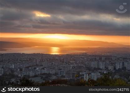 Amazing sunset over the city. Varna, Bulgaria