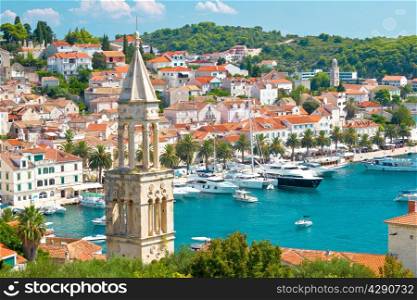 Amazing town of Hvar harbor aerial view, Dalmatia, croatia