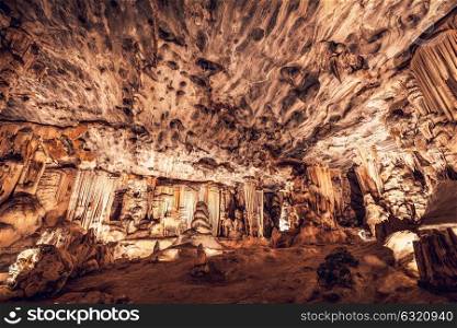 Amazing view of a Cango Caves, gorgeous stalactites and stalagmites cave, famous attraction, beautiful nature of South Africa