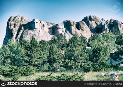 Amazing view of Mount Rushmore on a wonderful summer day, South Dakota.