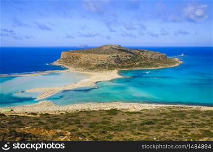 Amazing view over Balos Lagoon and Gramvousa island on Crete, Greece