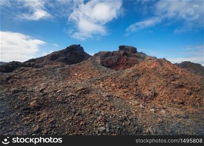 Amazing volcanic landscape in Timanfaya national park, Lanzarote, canary islands, Spain.
