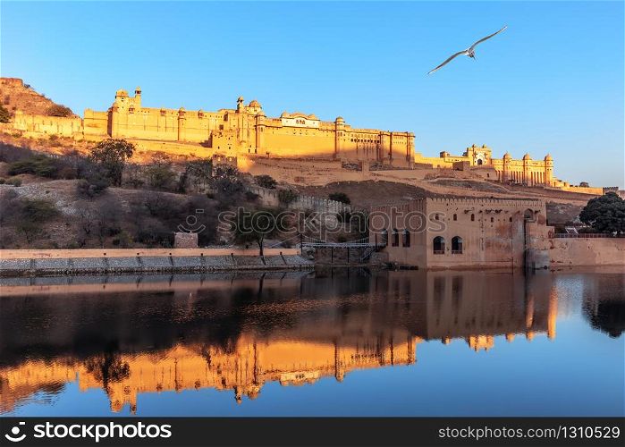 Amber Fort full view from the lake, Jaipur, India.. Amber Fort full view from the lake, Jaipur, India