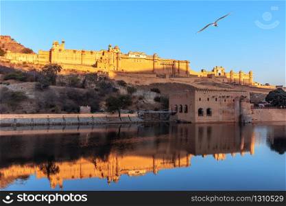 Amber Fort full view from the lake, Jaipur, India.. Amber Fort full view from the lake, Jaipur, India