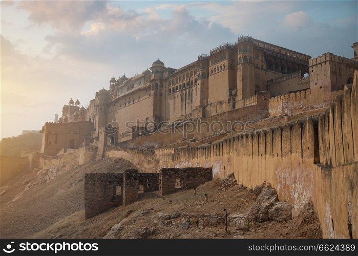 Amber Fort or Amer - fortified residence of Raja . Black goat.