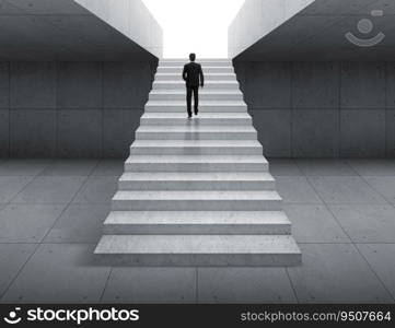 Ambitious concept with businessman climbing stairs