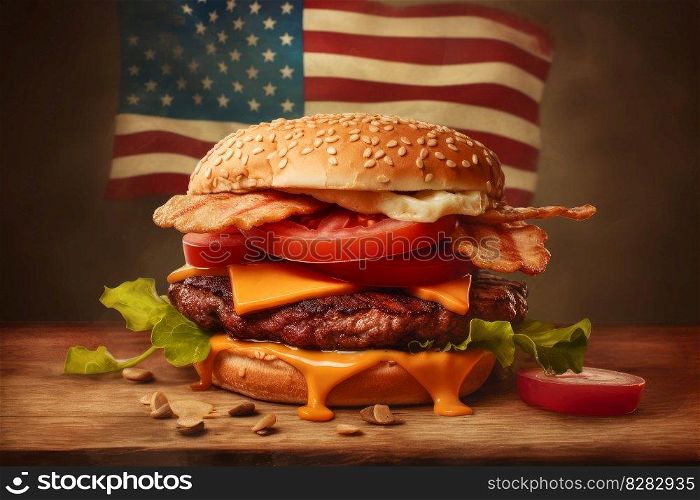American burger food. Beef meal. Generate Ai. American burger food. Generate Ai