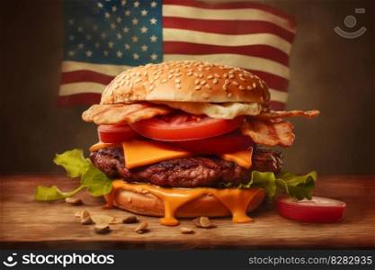 American burger food. Beef meal. Generate Ai. American burger food. Generate Ai