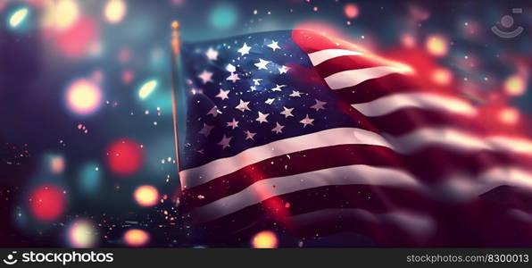 American Celebration - USA Flag And Fireworks on background. Generative Ai illustration. . American Celebration - USA Flag And Fireworks on background. Generative Ai