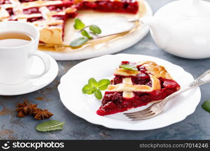 American cherry pie with fresh berries