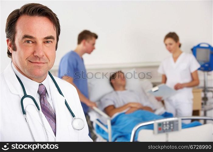 American doctor and team on hospital ward