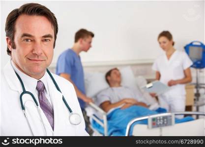 American doctor and team on hospital ward