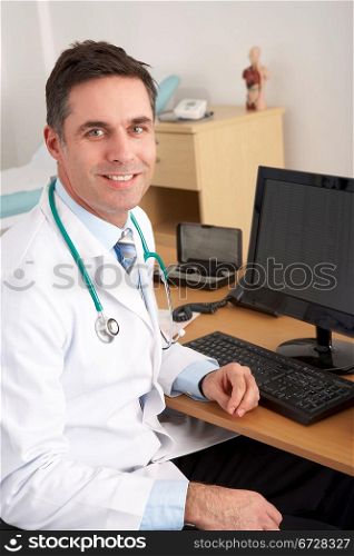 American doctor sitting at desk