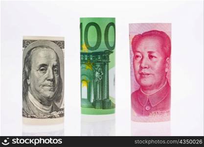 american dollars. chinese yuan. euro money. several major currencies