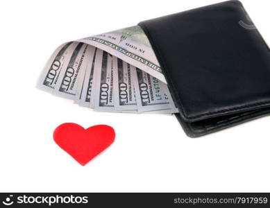 american dollars in the wallet, on a white background