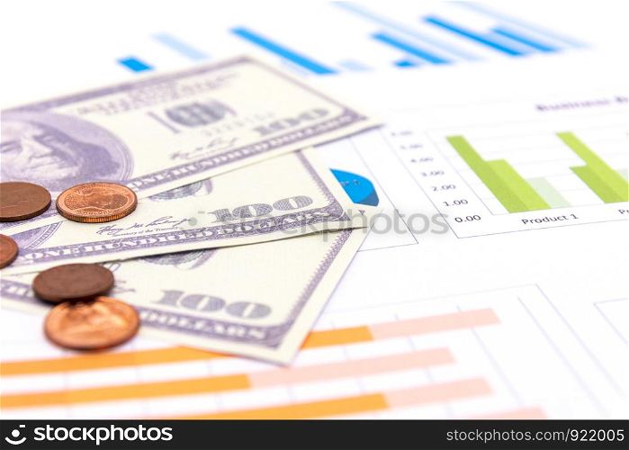 american dollars with graph on white blackground