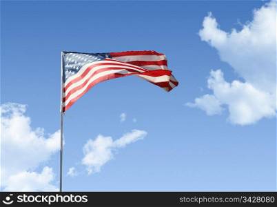 American flag against blue sky. American flag