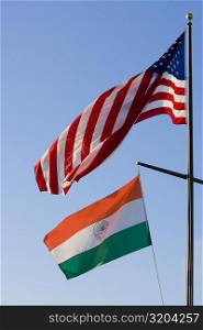 American flag and an Indian flag fluttering