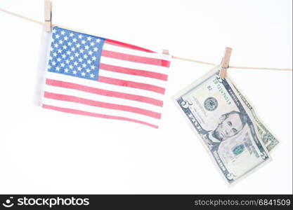 American flag and dollars hanging on a rope, Memorial Day or 4th of July