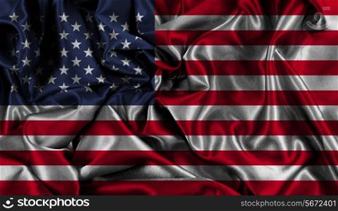 American flag background with folds and creases