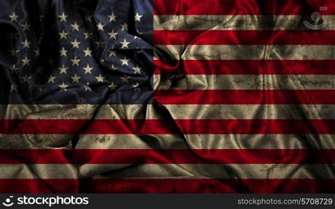 American flag background with folds and creases and a grunge effect
