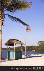 American flag fluttering on the beach, Miami, Florida, USA