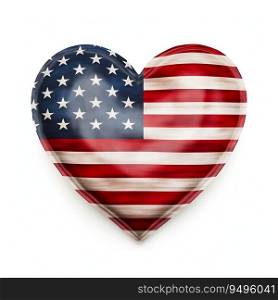American Flag Heart Shape Isolated on White Background. Generative ai. High quality illustration. American Flag Heart Shape Isolated on White Background. Generative ai