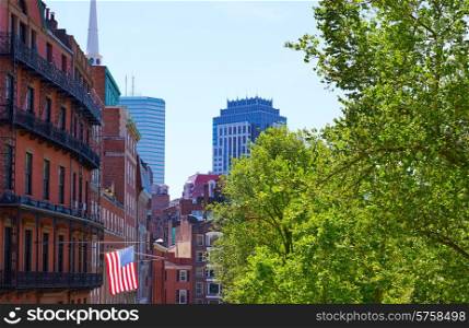 American flag in Boston near Common Massachusetts USA