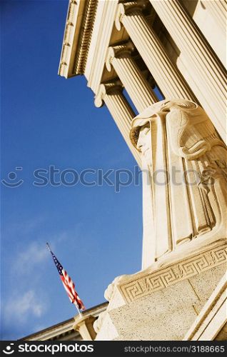 American flag in front of a building