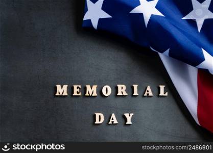 American flag on a dark background. USA Memorial Day concept. Remember and honor.. American flag on dark background. USA Memorial Day concept. Remember and honor.