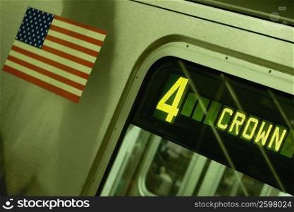 American flag on a subway train