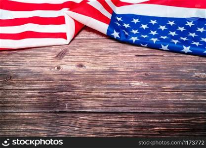 American flag on wooden background for Martin Luther King Day and Presidents day Anniversary
