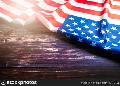 American flag on wooden background for Martin Luther King Day and Presidents day Anniversary