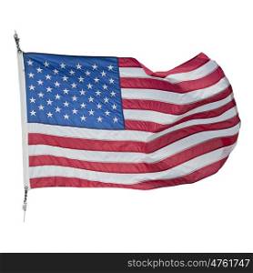 American flag waving isolated on white background