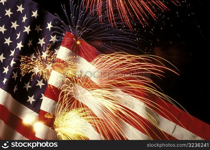 American Flag with Fireworks