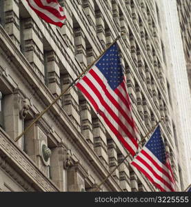 American flags outside a building