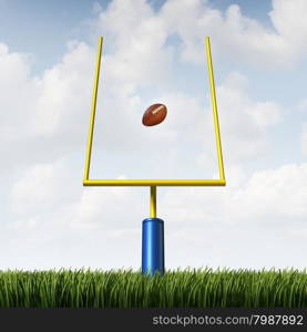 American football field goal concept as a team sport kicked ball going between the posts as a metaphor for offense success and winning strategy concept.