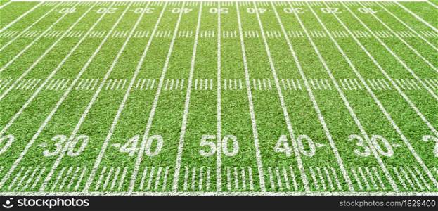 American football field yard lines. View from with sidelines