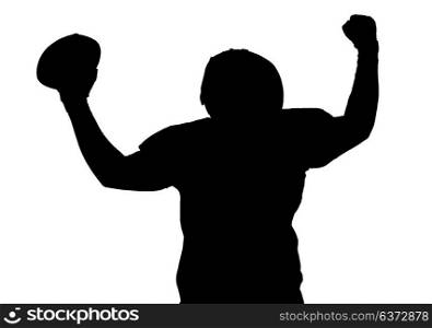american football player celebrating after scoring a touchdown isolated on white background