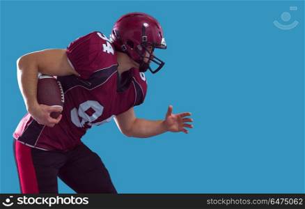 American football Player running with the ball isolated on a colorful background. American football Player running with the ball