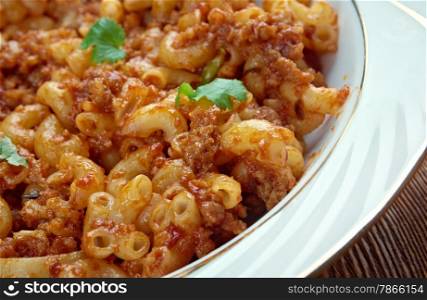 American goulash - dish baked as a casserole american pasta,beef as tomato sauce.
