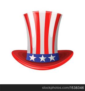 American hat with stars in the form of a cylinder. America patriotic hat on a white background.. American hat with stars in the form of a cylinder.