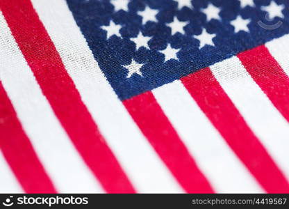 american independence day, patriotism and nationalism concept - close up of american flag