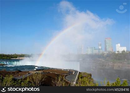 American side of Niagara Falls with rainbow, New York, USA
