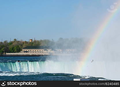 American side of Niagara Falls with rainbow, New York, USA