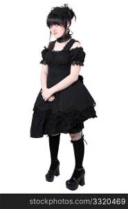 American teen girl wearing authentic Japanese style Gousurori or Gothic Lolita Fashion. Clipping path.